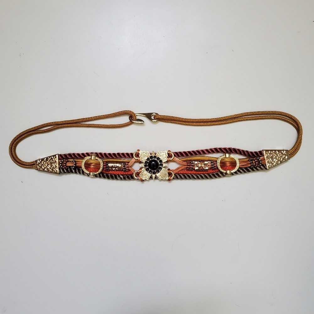 Belt-Ornate Gold, Neutral Rope, Black Medalian Statement - Picture 6 of 6